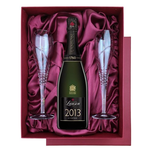 Lanson Le Vintage 2013 Champagne 75cl in Red Luxury Presentation Set With Flutes